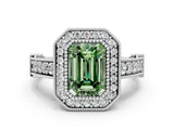 Silver Fancy Green Emerald Cut Halo Diamond Split Shank Pave Ring_6