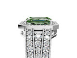 Silver Fancy Green Emerald Cut Halo Diamond Split Shank Ring with Prong Setting_35