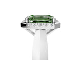 Silver Fancy Green Emerald  Cut Halo Solitaire Engagement Ring with Square Band and Four-Prong Setting_29