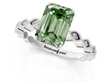 Silver Fancy Green Emerald Cut Solitaire Diamond Ring with Infinity Twist Band and Four-Prong Setting_7