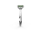 Silver Fancy Green Emerald  Cut Solitaire Engagement Ring with Tapered Band and Four-Prong Setting 2