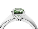 Silver Fancy Green Emerald  Cut Solitaire Engagement Ring with Tapered Band and Four-Prong Setting 4