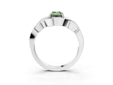 Silver Fancy Green Emerald Cut Solitaire Intertwined Band Prong Setting Ring_9