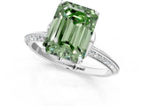 Silver Fancy Green Emerald Cut Solitaire Split Shank Pave Diamond Engagement Ring with Four-Prong Setting_7