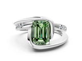 Silver Fancy Green Emerald Cut Solitaire Tension-Set Diamond Split Shank Ring_6