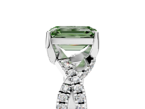 Silver Fancy Green Emerald Cut Solitaire Twist Pave Diamond Engagement Ring with Prong Setting_59