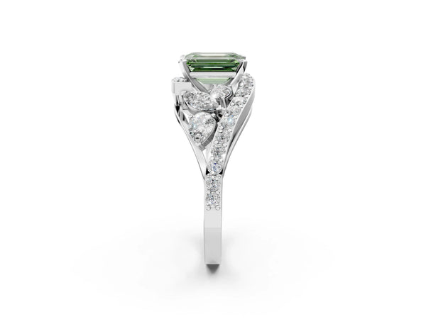 Sterling Silver Emerald Cut Bypass Engagement Ring Setting for Fancy Green Center