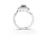 Silver Fancy Green Emerald  Halo Diamond Engagement Ring with Twisted Band and Four-Prong Setting 3