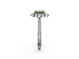 Silver Fancy Green Emerald  Halo Milgrain Pave Diamond Ring with Four-Prong Setting 3