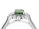 Silver Fancy Green Emerald  Halo Milgrain Pave Diamond Ring with Four-Prong Setting 5