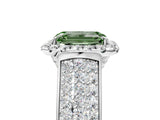 Silver Fancy Green Emerald  Halo Round Diamond Pave Band with Prong Setting 5