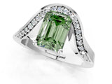 Silver Fancy Green Emerald  Solitaire Diamond Engagement Ring with Pave Band and Four-Prong Setting 2