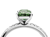 Silver Fancy Green Emerald  Solitaire Diamond Engagement Ring with XO Engraved Band and Four-Prong Setting 5