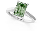 Silver Fancy Green Emerald  Solitaire Diamond Ring with Four-Prong Setting and Tapered Band 2