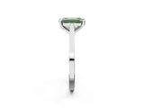 Silver Fancy Green Emerald  Solitaire Diamond Ring with Four-Prong Setting and Tapered Band 3