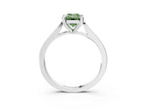 Silver Fancy Green Emerald  Solitaire Diamond Ring with Four-Prong Setting and Tapered Band 4