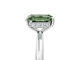 Silver Fancy Green Emerald  Solitaire Diamond Ring with a Classic Band and Four-Prong Setting 5