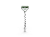 Silver Fancy Green Emerald  Solitaire Twist Band Ring with Four-Prong Setting_2