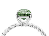 Silver Fancy Green Emerald  Solitaire Twist Band Ring with Four-Prong Setting_4