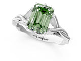 Silver Fancy Green Emerald  Solitaire Twist Band Six-Prong Setting 1