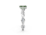 Silver Fancy Green Emerald  Solitaire Twist Band with Leaf Prong Setting 2
