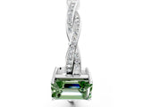 Silver Fancy Green Emerald  Solitaire Twisted Pave Diamond Ring with Four-Prong Setting