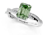 Silver Fancy Green Emerald  Solitaire Twisted Pave Diamond Ring with Four-Prong Setting_1