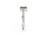 Silver Fancy Green Emerald  Solitaire Twisted Pave Diamond Ring with Four-Prong Setting_2