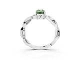 Silver Fancy Green Emerald  Solitaire Twisted Pave Diamond Ring with Four-Prong Setting_21