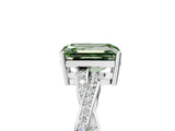 Silver Fancy Green Emerald  Solitaire Twisted Pave Diamond Ring with Four-Prong Setting_23