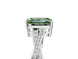 Silver Fancy Green Emerald  Solitaire Twisted Pave Diamond Ring with Four-Prong Setting_5