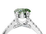 Silver Fancy Green Heart  Brilliant Diamond Solitaire with Pavé Band and Four-Prong Setting