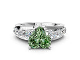 Silver Fancy Green Heart  Brilliant Solitaire with Side Stones on a Pave Band and Four-Prong Setting_12