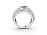 Silver Fancy Green Heart Cut Brilliant Halo Pave Diamond Milgrain Ring_9