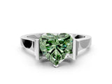 Silver Fancy Green Heart Cut Brilliant Solitaire Diamond Ring with Channel Set Band and Bar Prong Setting_18