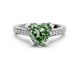 Silver Fancy Green Heart Cut Brilliant Split Shank Pave Solitaire Ring with Four-Prong Setting_6