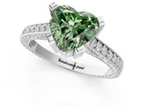 Silver Fancy Green Heart Cut Brilliant Split Shank Pave Solitaire Ring with Four-Prong Setting_7