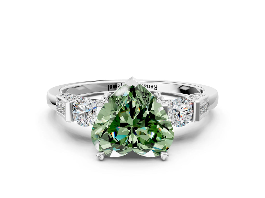 Silver Fancy Green Heart Cut Brilliant Three-Stone Pave Band with Four-Prong Setting_6