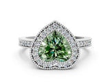 Silver Fancy Green Heart Cut-Cut Diamond Halo Engagement Ring with Pave Band and Prong Setting_6