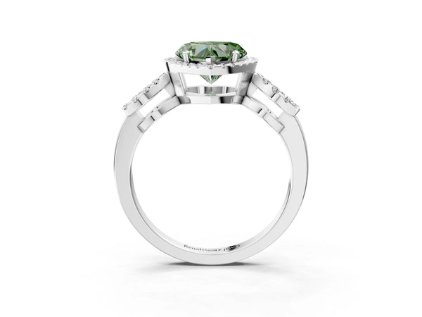Sterling Silver Heart-Shaped Pave Infinity Halo Engagement Ring Setting for Fancy Green Center