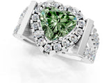 Silver Fancy Green Heart Cut Cut Halo Split Shank Prong Set Ring_7