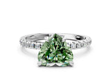 Silver Fancy Green Heart Cut Diamond Brilliant Solitaire Ring with Pavé Band and Four-Prong Setting_42