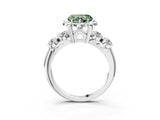 Silver Fancy Green Heart  Cut Diamond Floral Halo Engagement Ring with Shared Prong Setting 3