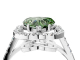 Silver Fancy Green Heart Cut Diamond Floral Halo Split Shank Prong Setting Ring_34