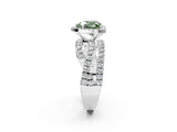 Silver Fancy Green Heart Cut Diamond Halo Ring with Round Split Shank and Prong Setting_2