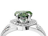 Silver Fancy Green Heart Cut Diamond Halo Ring with Split Shank and Bezel Accents and Four-Prong Setting_10