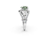 Silver Fancy Green Heart Cut Diamond Halo Ring with Split Shank and Bezel Accents and Four-Prong Setting_8