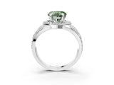Silver Fancy Green Heart Cut Diamond Halo Ring with Split Shank and Bezel Accents and Four-Prong Setting_9