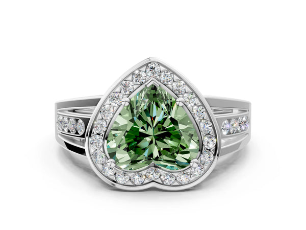 Sterling Silver Heart-Shaped Channel Set Halo Engagement Ring Setting for Fancy Green Center