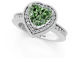 Silver Fancy Green Heart Cut Diamond Milgrain Halo Engagement Ring with Round Pavé Band and Prong Setting_28